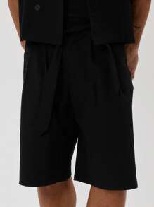 Musero 褶裥直筒长款系带短裤 - 黑色 - 查看 5