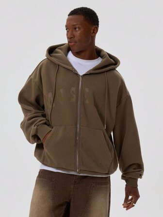 Musero Slogan Zip Up Distressed Hoodie