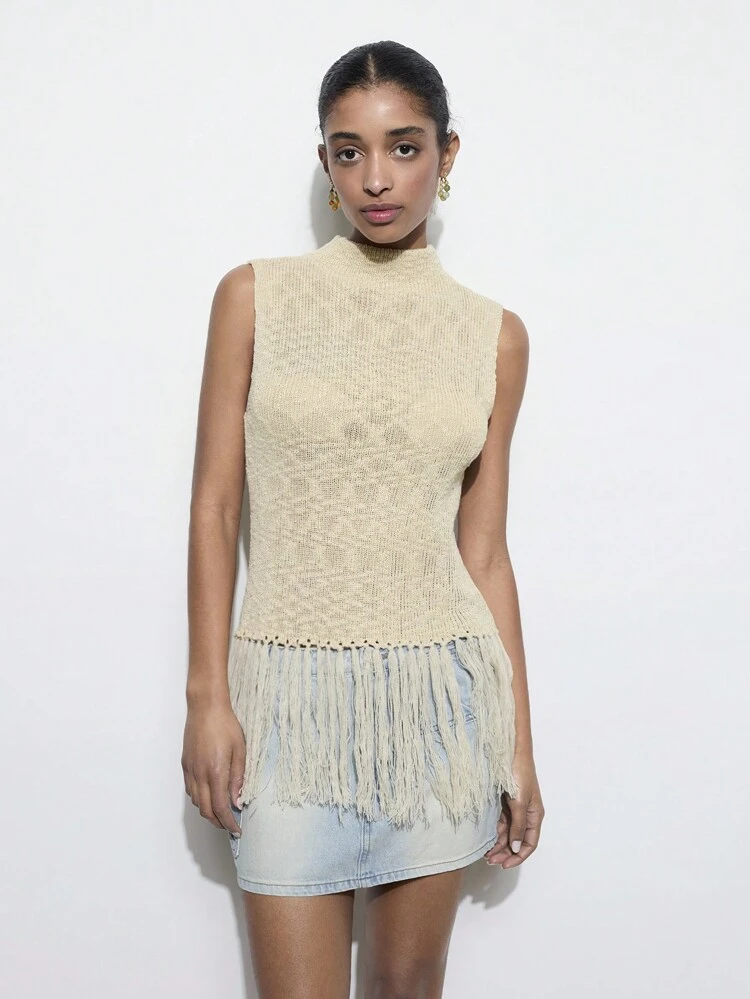 SHEIN Maija レディース サマー メタルバックル ループ装飾 フロントフラップ 外ポケット バックウエストエラスティックバンド カジュアル ファッション デイリー 多用途 ホリデー 無地 ビーチ アウトドア ニットトップ