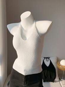 Comfortcana 2pcs Women's Spring/Summer Beach New Knitted Cute Halter Tops, Vacation Clothes