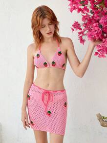 Skyraze 2 件女式毛衣套装 - 休闲露背针织上衣和裙子，简约，时尚 - 粉色 - 查看 4