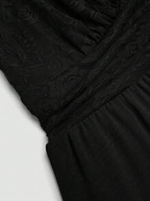 SHEIN Unity Plus Size Romantic Lace Patchwork Long Sleeve Casual Jumpsuit - Black - View 5