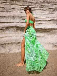 Maija Bộ đồ bơi bikini hở vai họa tiết hoa cho kỳ nghỉ hè trên bãi biển dành cho nữ - màu xanh lá - Xem 2
