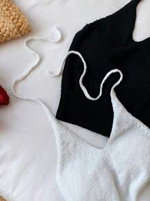 Comfortcana 2pcs Women's Spring/Summer Beach New Knitted Cute Halter Tops, Vacation Clothes