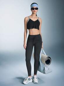 SHEIN 女士条纹日常健身运动胸罩 - 黑色 - 查看 5