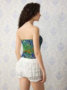 SHEIN MOD Casual Drawstring Asymmetrical Hem Body-Hugging Halter Top With Vintage Van Gogh Painting Print