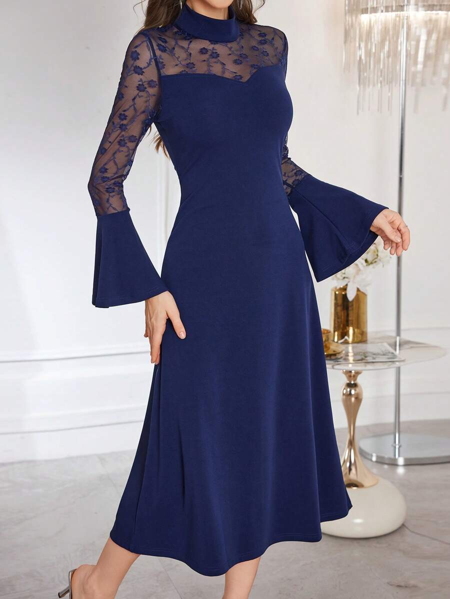Modelyn Modelyn French Patchwork Dress, High-End Sophisticated Women's Formal Evening Gown, Spring/Summer 2025 New Arrival - Blue - View 1