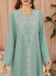 Al Najma Traditional Graphic Print Loose Elegant Robe, Modest Kaftan