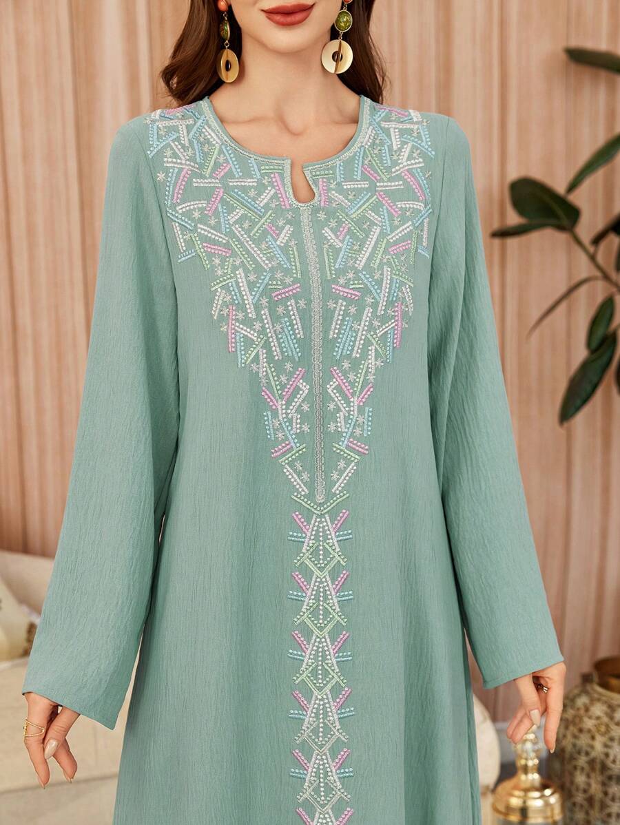 Al Najma Traditional Graphic Print Loose Elegant Robe, Modest Kaftan