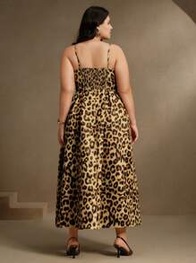 Anewsta Plus Size Women's European & American Style Sexy Spaghetti Strap Leopard Print Backless Dress, Summer Outfits For Women - Multicolor - View 2