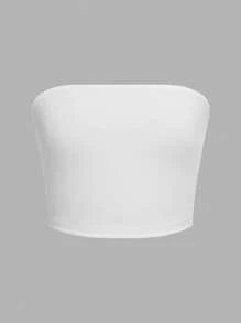 SHEIN 2pcs Tween Girl Black & White Simple, Comfortable Strapless, Non-Slip Tube Tops - White - View 7