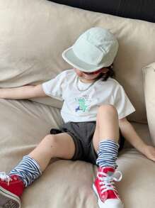 DAZY 2pcs/Set Young Boy Dinosaur Print Short Sleeve T-Shirt And Shorts Set - White - View 2