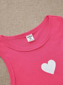 SHEIN 3pcs/Set Tween Girls' Solid Color Knit Rib Heart Pattern Tank Top
