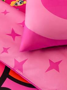 THE POWERPUFF GIRLS X SHEIN 3er Set süßer beidseitig bedruckter Bettwäsche-Set mit Herz-Cartoon-Motiv