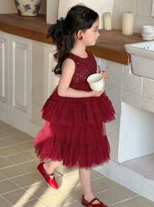 DAZY Young Girl Minimalist Fashion Casual Sleeveless Solid Color Dress, Daily Wear,Girls Summer Outfits Christmas - Red - View 6