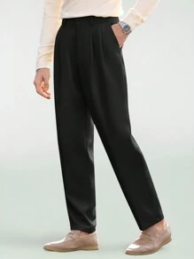 Manfinity Mode Men's Woven Long Business Casual Mid Waist Straight Leg Pants Suitable For Daily Use - Black - View 2