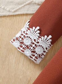 SHEIN Young Girl Contrast Lace Ruffle Collar Long Sleeve Cute Dress