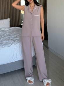 DAZY Women's Simple Sleeveless Knit Pajama Set - Purple - View 7