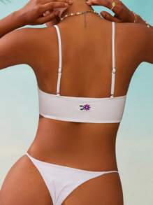 Swim Mod 女士刺绣花卉比基尼上衣，适合夏季海滩度假