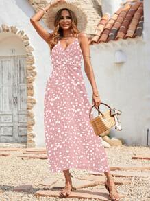 Breezaya 女士休闲无袖开叉下摆细肩带连衣裙，简约设计，适合日常穿着 - 淺粉色 - 查看 7