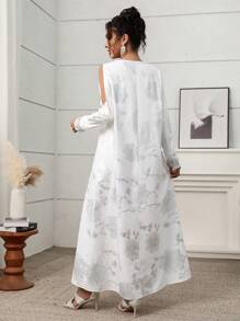 Al Najma Women's Floral Cutout Shoulder Long Sleeve Elegant Abaya Dress  Summer Outits For Women