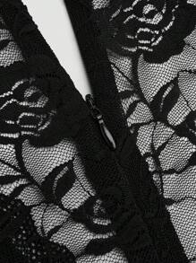 SHEIN Unity Plus Size Romantic Lace Patchwork Long Sleeve Casual Jumpsuit - Black - View 8