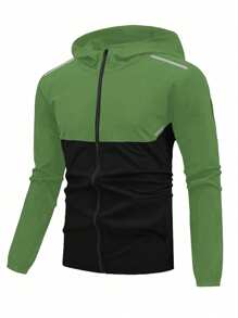 Manfinity Sport Streetwear Men's Solid Color Patchwork Front Zipper Long Sleeve Hooded Sports Jacket