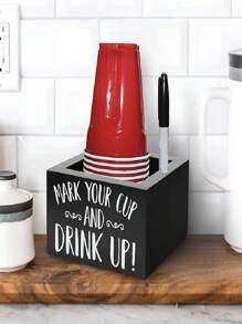 1pc Wooden Disposable Cup Storage Box Square Desktop Bar Coffee Shop Paper Cup Holder,Christmas - Multicolor - View 1