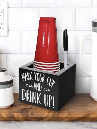 1pc Wooden Disposable Cup Storage Box Square Desktop Bar Coffee Shop Paper Cup Holder,Christmas