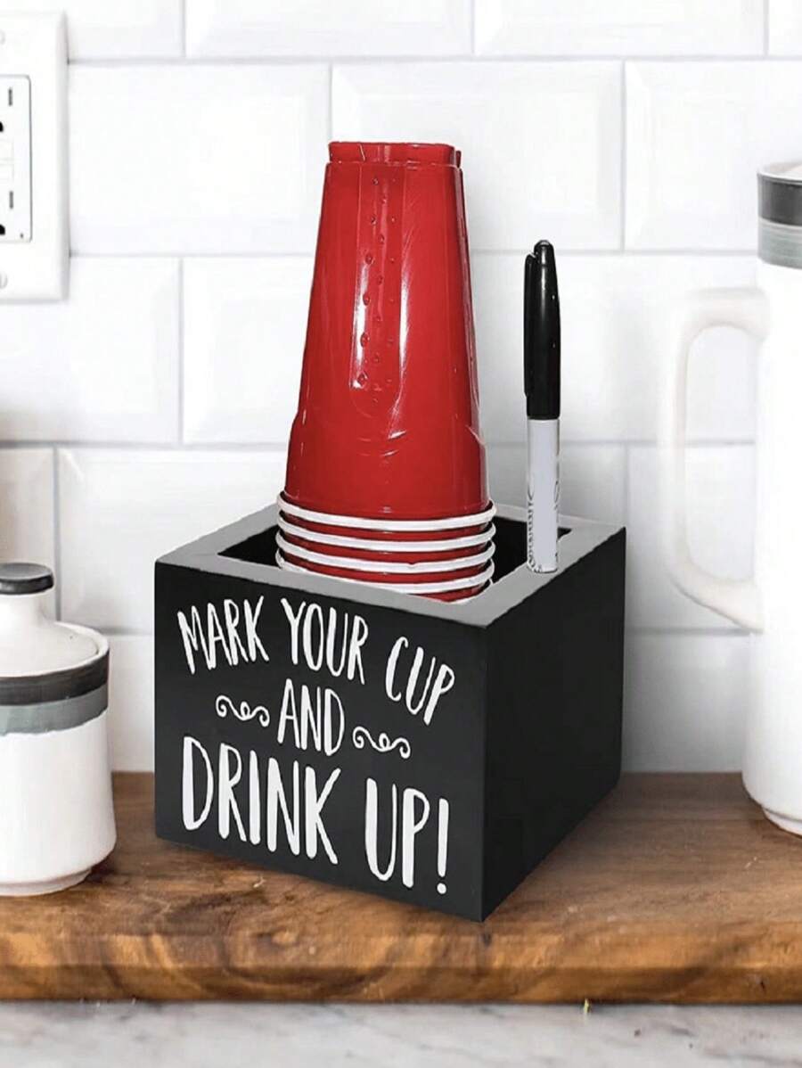 1pc Wooden Disposable Cup Storage Box Square Desktop Bar Coffee Shop Paper Cup Holder,Christmas - Multicolor - View 1