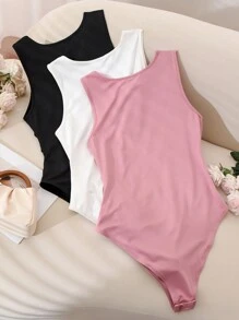 CosyJoli 大码女式春夏时尚休闲舒适日常百搭基本款多色无袖修身紧身衣 3 件装，女士夏季服装，女士外出上衣