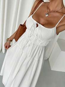 SHEIN Essnce 1pc Women's Mid-Length Solid Color Strap Simple Fashion Casual Everyday Dress - White - View 2