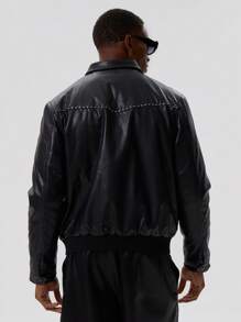 Musero Chaqueta de camionero de estilo occidental de PU para hombres - Negro - Ver 4