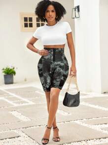 SHEIN Lady Women Front Button Tie-Dye Skinny Leggings, Casual Everyday Wear