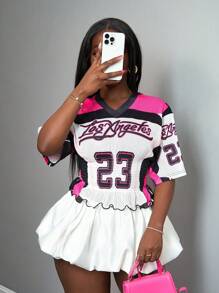 Slaydiva 女式针织数码印花束腰上衣女式夏季T恤 - 彩色 - 查看 8