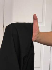 Slaydiva Váy ngắn ôm dáng màu đen trơn bằng vải dệt kim có túi tiện dụng dành cho nữ cỡ lớn - màu đen - Xem 4