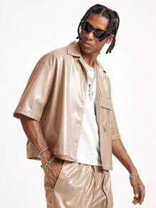 Manfinity VCAY Men's Loose Fit Short Sleeve Shirt Set - Khaki - View 3