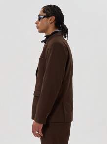 Musero Double Breasted Blazer Pocket Detailing - Coffee Brown - View 2