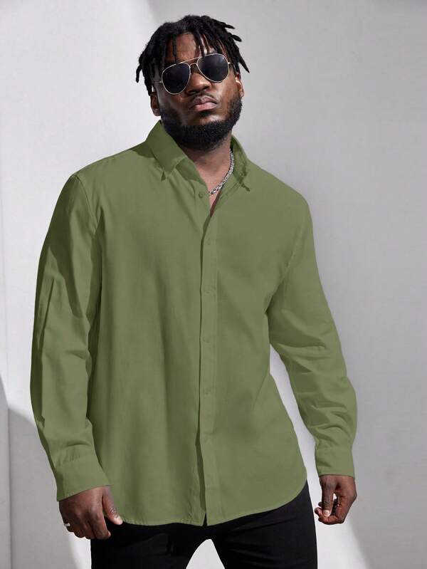 Manfinity NXTstreet Plus Size Men's Casual Solid Color Woven Shirt
