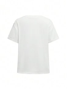 SHEIN Frenchy 女士唇印圆领短袖休闲 T 恤 - 白色 - 查看 8