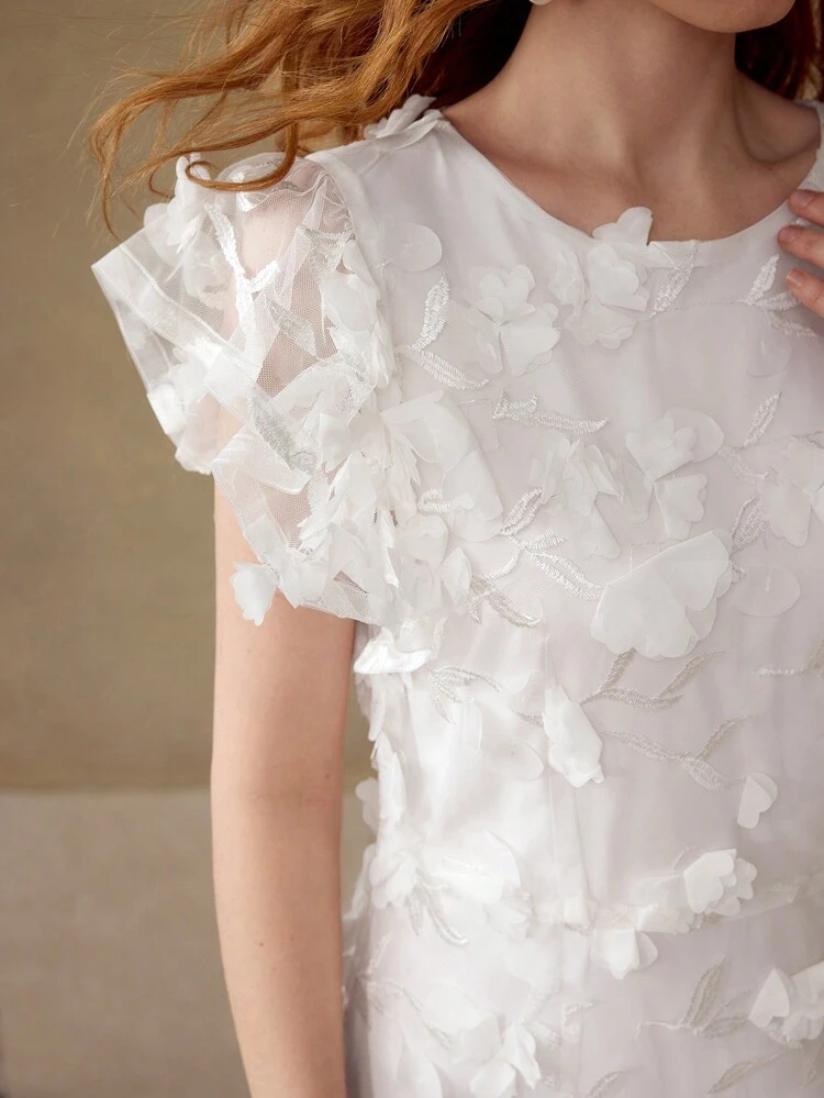APPLIQUES CAP SLEEVE DRESS