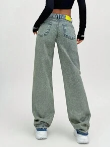 EURMUSE HIGH WAIST STRAIGHT JEAN CASUAL STYLE - Medium Wash - View 2