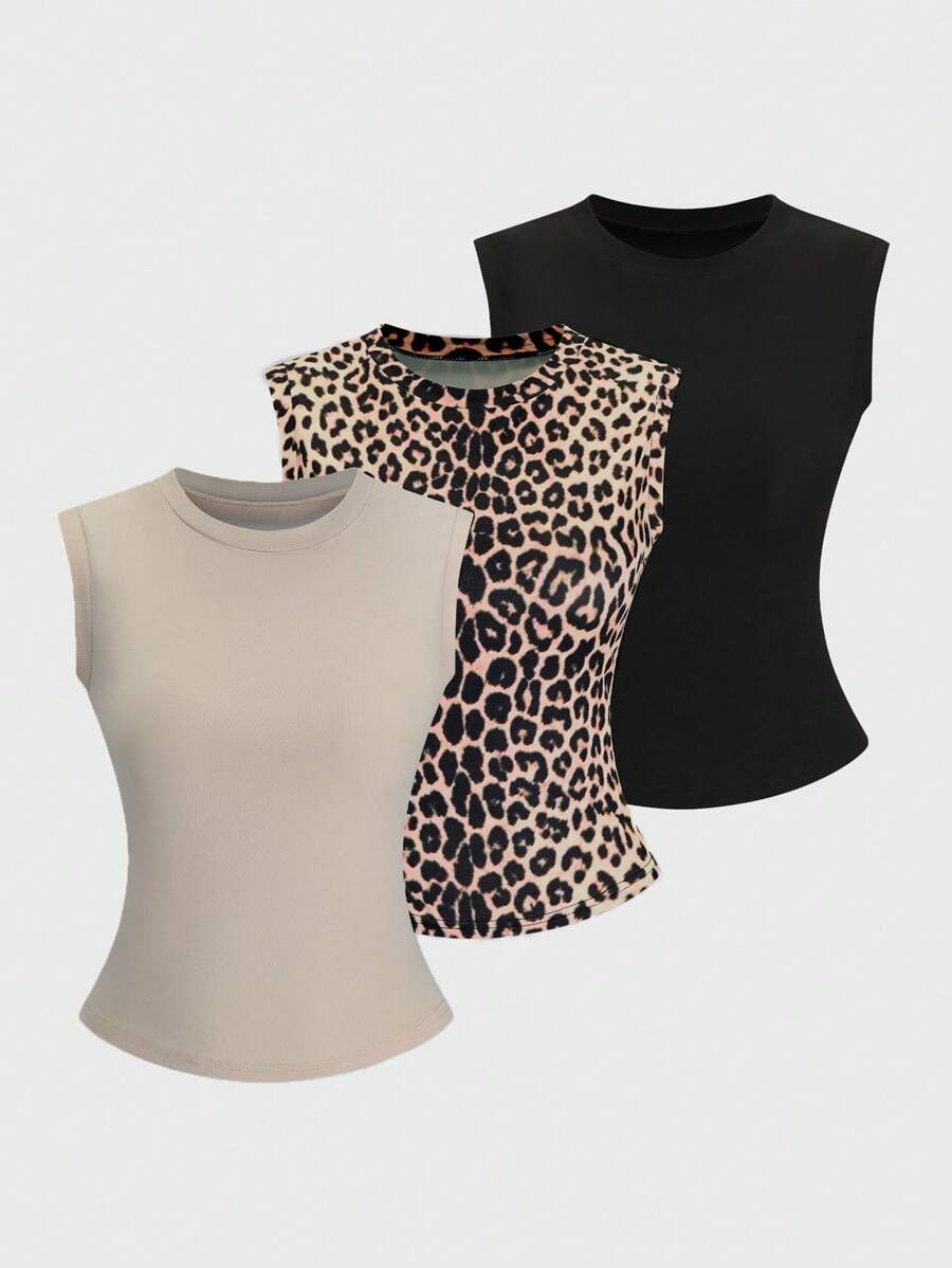 Chiquease 女士休闲百搭简约圆领背心