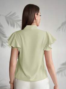 Modelyn Women's Elegant Solid Color Tie-Neck Blouse