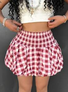 Pink Cute Plaid Bubble Ruffle Women's Mini Skirt - Multicolor - View 4