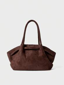 1pc FEISTURE Faux Suede Tote Bag, Large Capacity Solid Color Mature Elegant Women Handbag, Vintage Style Work Brown Bag Suitable For Girls, Ladies, College Students, Office Workers, New Autumn And Winter Women Bag, Best Fall Purse, Newest Fashionable Suede Bag For Women Christmas Winter Christmas Gifts New Year