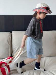 DAZY 2 件套幼儿男孩圆领星星印花短袖上衣和牛仔裤休闲装 - 淺色水洗藍 - 查看 3