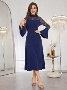 Modelyn Modelyn French Patchwork Dress, High-End Sophisticated Women's Formal Evening Gown, Spring/Summer 2025 New Arrival - Blue - View 5