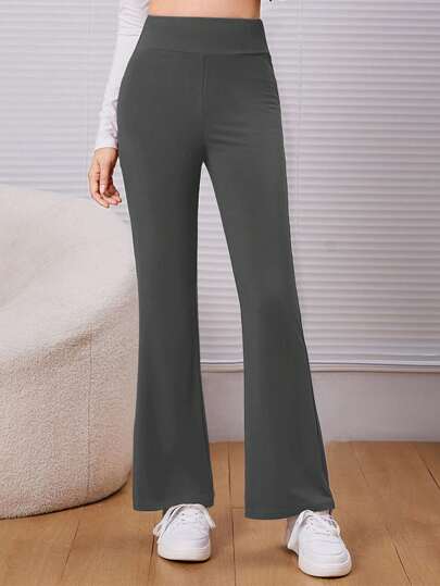 Teen Girls' Solid Color High Waisted Skinny Flare Pants