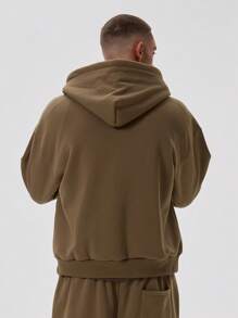 Long Sleeve Oversized Hooded Quarter Zip Sweater Branded "MUSERO LIMITED EDITION" Detailing Spring Summer Essentials - Coffee Brown - View 4